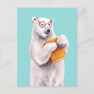 Geek Polar Bear Reading Postcard