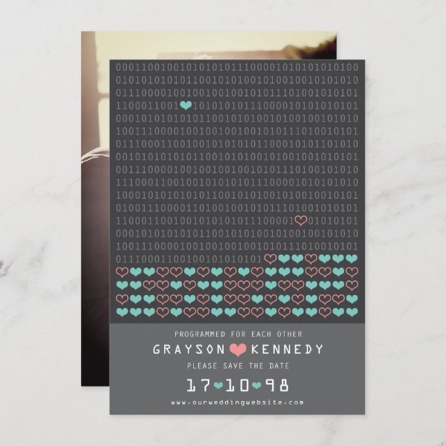 Geek Programmed For Love Binary Code Save The Date (Front/Back)