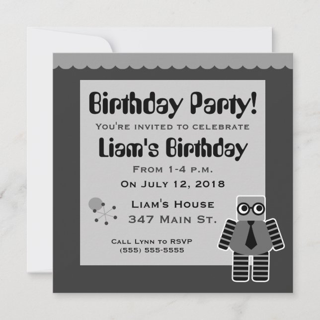 Geek Robot Birthday Party Invitations (Front)