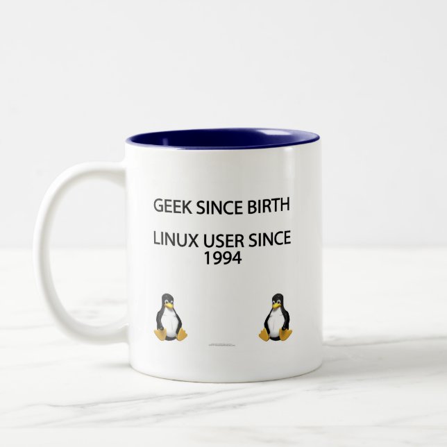 Geek since birth. Linux user since 1994. Two-Tone Coffee Mug (Left)