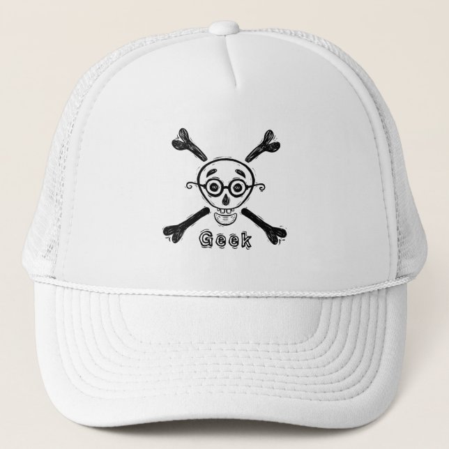 Geek Skull with eyeglasses personalized Trucker Hat (Front)