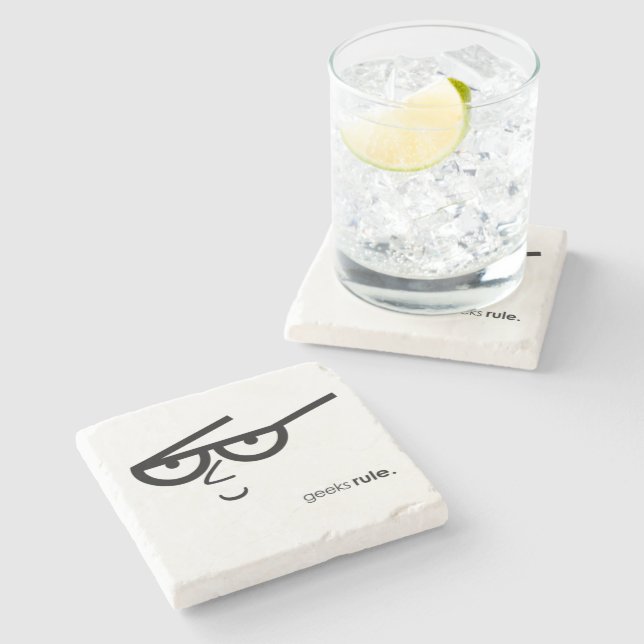 "Geeks Rule" Funny-looking Face with Eyeglasses Stone Coaster (Side)