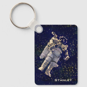 Geeky Astronaut In Space For Him Cool Personalized Keychain