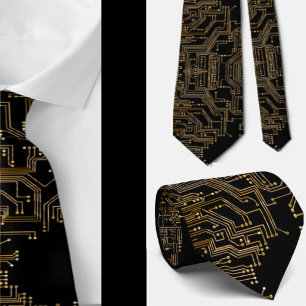 Geeky Black and Gold Circuit Computer Board Tie
