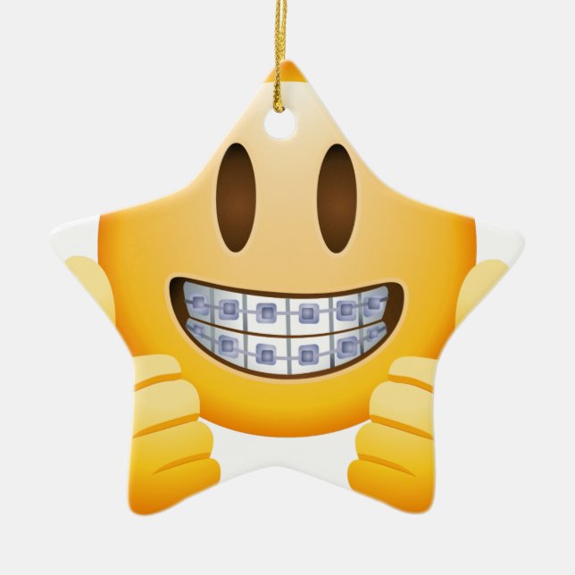 Geeky Braces Emoji Ceramic Ornament (Front)