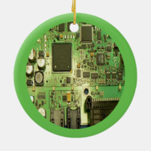 Geeky Circuit Board with Green Border Ceramic Ornament