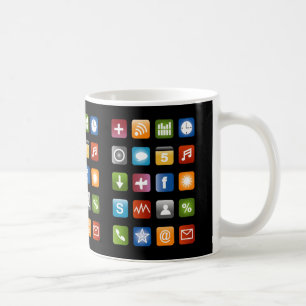 Geeky coffee mug with social media app icons