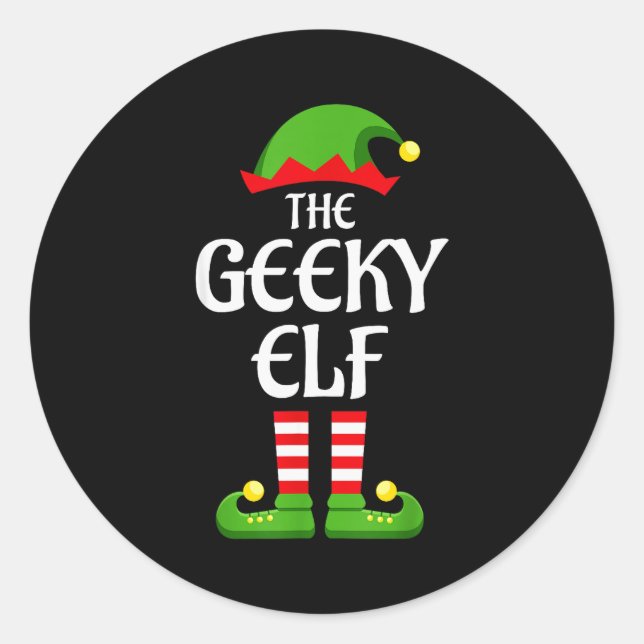 Geeky Elf Family Matching Group Christmas Geek  Classic Round Sticker (Front)