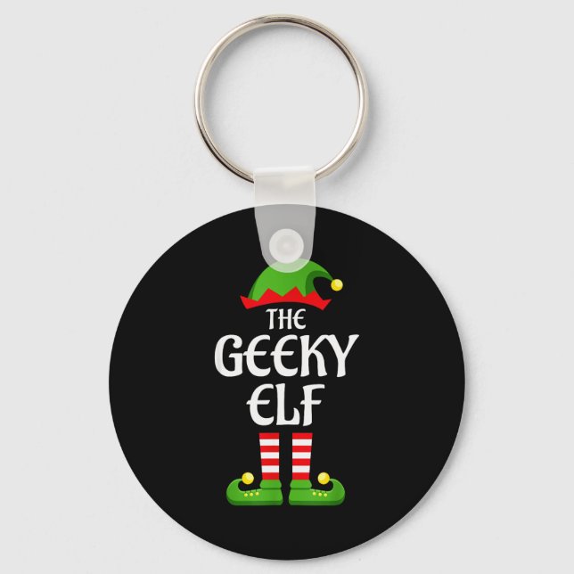 Geeky Elf Family Matching Group Christmas Geek  Keychain (Front)