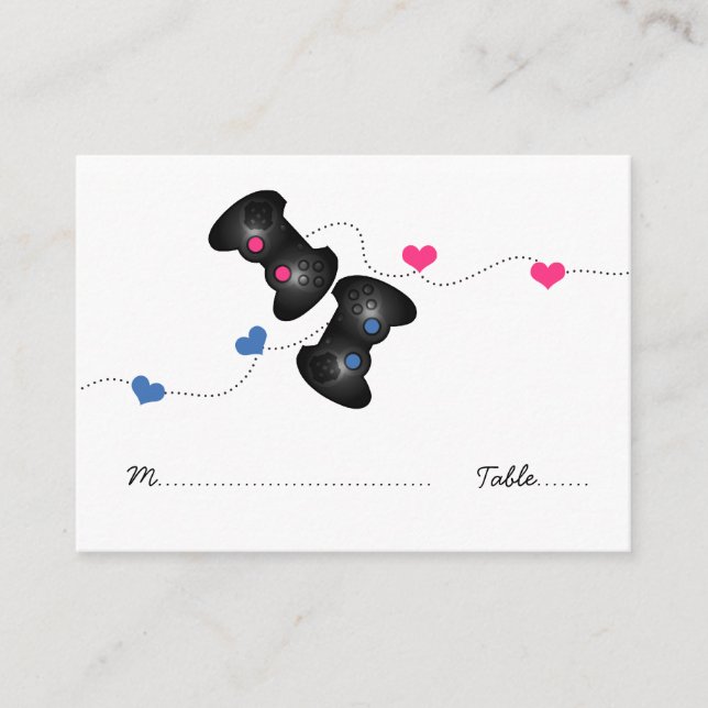 Geeky Gamer Wedding Place Cards Dark (Blue/Pink) (Front)