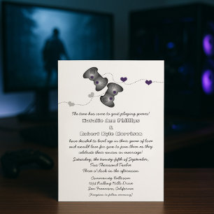 Geeky Gamers Faire-part de mariage (Argent/Violet)
