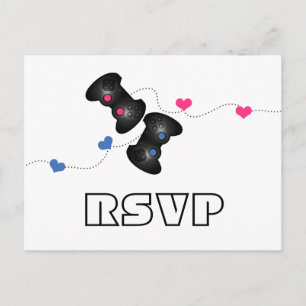 Geeky Gamers RSVP carte postale foncé (bleu/rose)