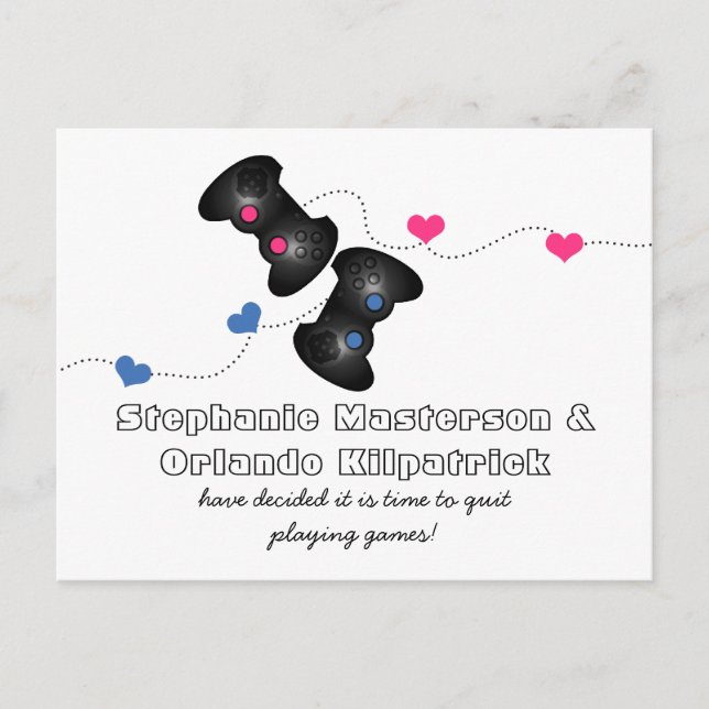 Geeky Gamers Sauvez la Date Carte Postale Dark Blu (Devant)