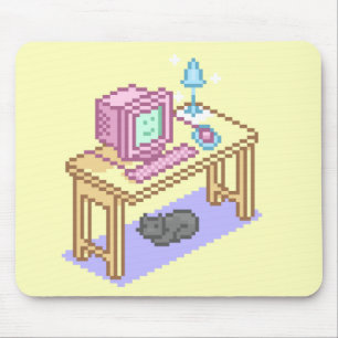 Geeky Girly Yellow Pixel Art Computer Mouse Pad