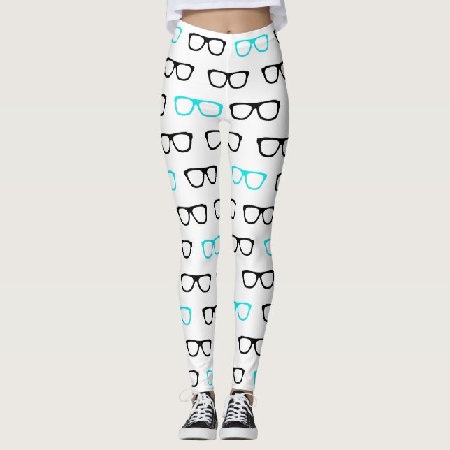 geeky glasses blue geek leggings (Front)