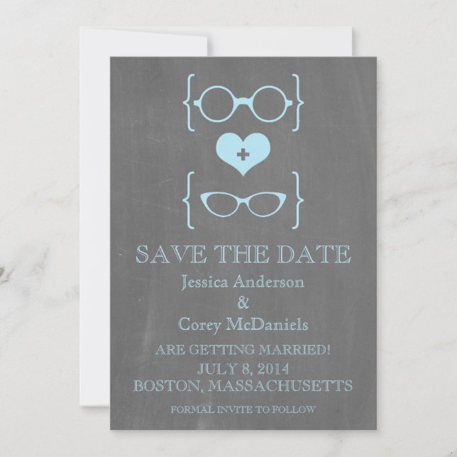 Geeky Glasses Chalkboard Save the Date Invite (Front)