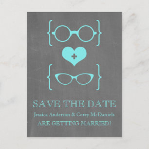 Geeky Glasses Chalkboard Save the Date Postcard