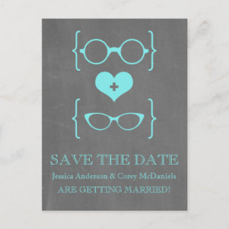 Geeky Glasses Chalkboard Save the Date Postcard
