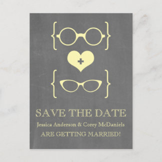 Geeky Glasses Chalkboard Save the Date Postcard