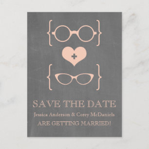 Geeky Glasses Chalkboard Save the Date Postcard v2
