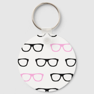 geeky glasses pink geek keychain