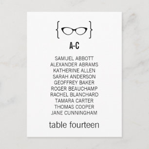 Geeky Glasses Seating Chart Postcard v2
