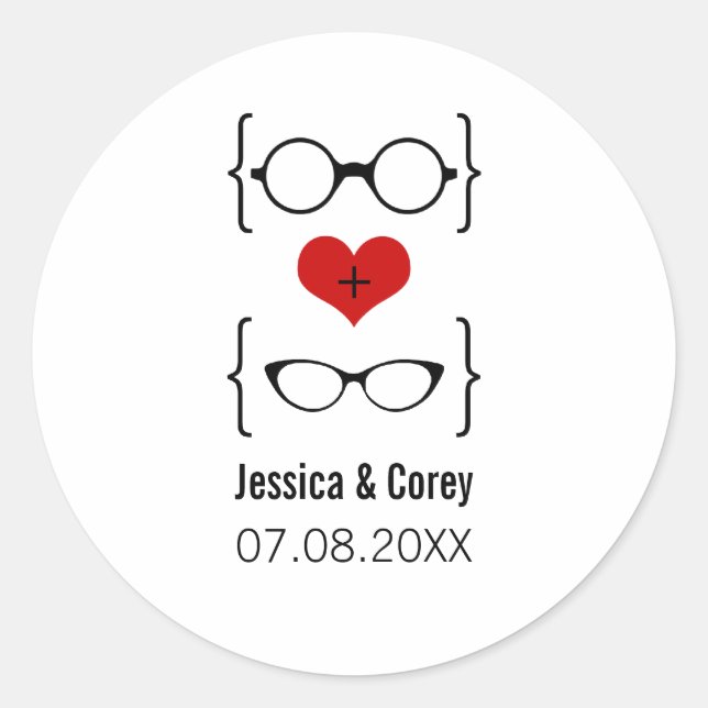 Geeky Glasses Wedding Stickers (Front)