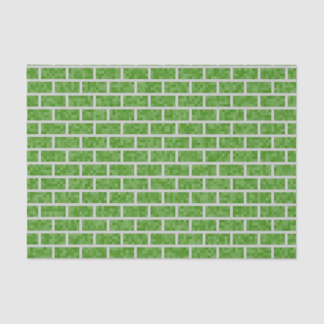 Geeky Green 8-Bit Graphics Style Bricks Pattern Tissue Paper (Front)