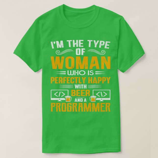 Geeky IT Computer Nerd Happy Coder Woman  T-Shirt (Design Front)