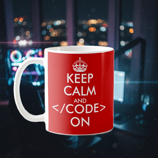 Geeky Keep calm and code on mug for programmers (fun keep calm mug for coder)