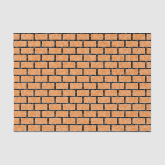 Geeky Orange Pixelated 8-Bit Look Bricks Pattern Tissue Paper (Front)