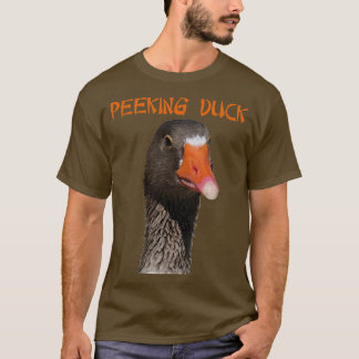 Geeky Peeking Duck Under Asian Style Text T-Shirt