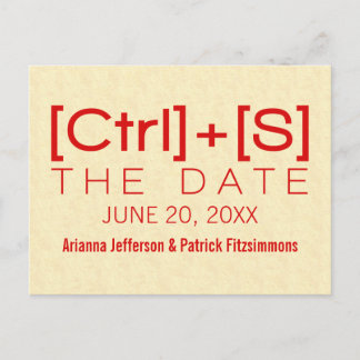 Geeky Typography Save the Date Postcard, Red Announcement Postcard