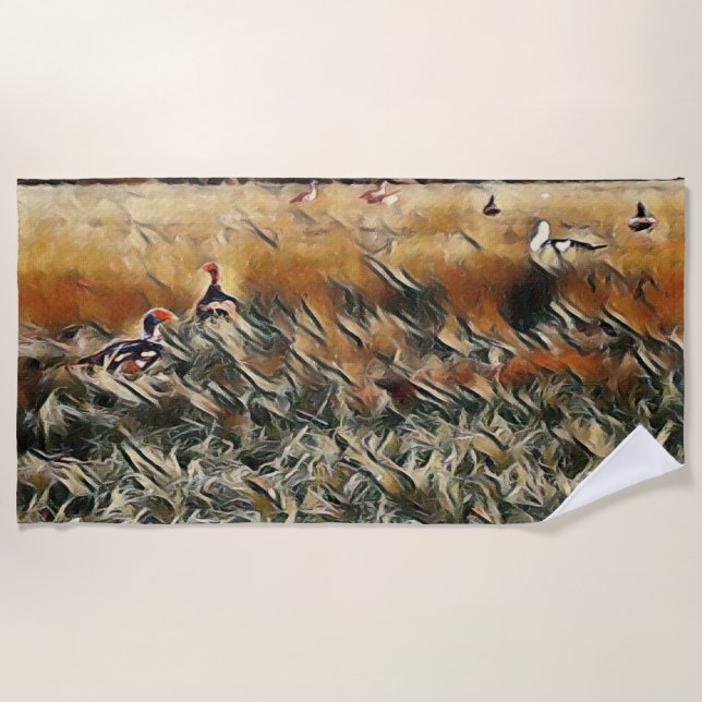 Geese and Duck Roam Art Beach Towel (Front)