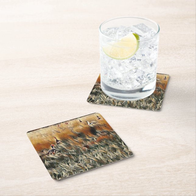 Geese and Duck Roam Art Square Paper Coaster (Insitu)