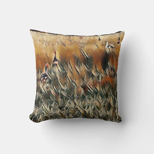 Geese and Duck Roam Art Throw Pillow (Front)