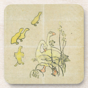 Geese and Goslings (w/c & ink on paper) Coaster