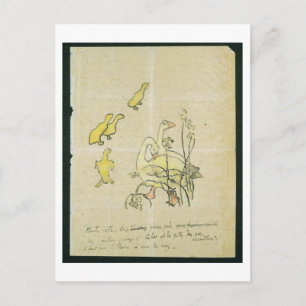 Geese and Goslings (w/c & ink on paper) Postcard