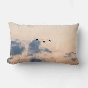 Geese and Soft Sunset Lumbar Pillow