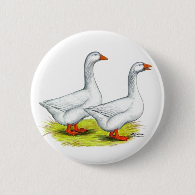 Geese:  Embden Pair 2 Inch Round Button (Front)