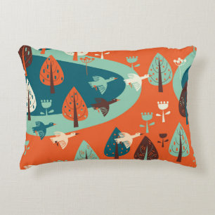 Geese Forest: Vintage Nature Scene Accent Pillow