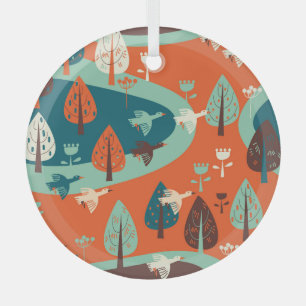 Geese Forest: Vintage Nature Scene Glass Ornament