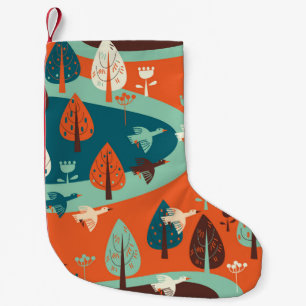 Geese Forest: Vintage Nature Scene Small Christmas Stocking