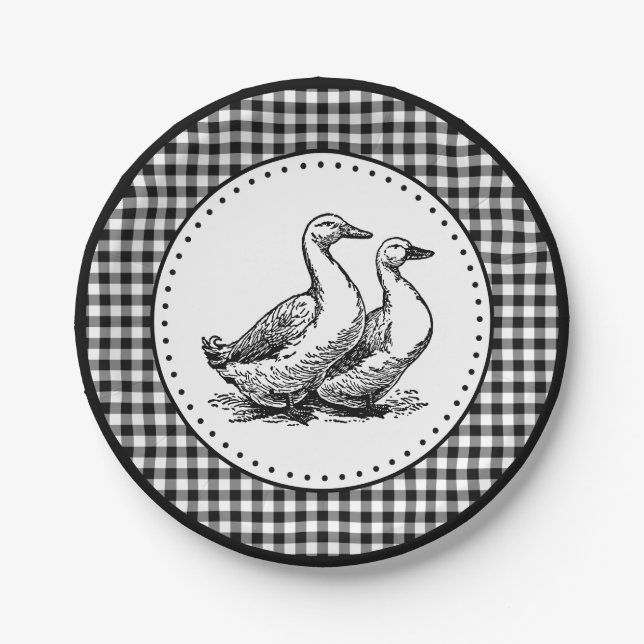Geese Gingham Paper Plate (Front)