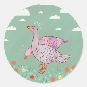 Geese Girls   Whimsical Folk Art Goose Duo Classic Round Sticker