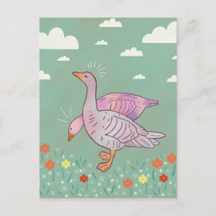 Geese Girls   Whimsical Folk Art Goose Duo Postcard