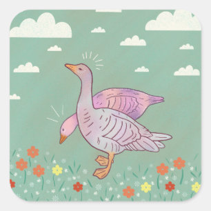 Geese Girls Whimsical Folk Art Goose Duo Square Sticker