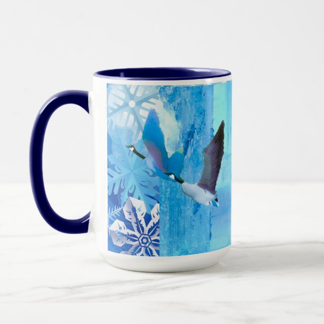 Geese in Blue Snowflakes Mug (Left)