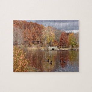 Geese in Reflected Fall Colours - Jigsaw Puzzle