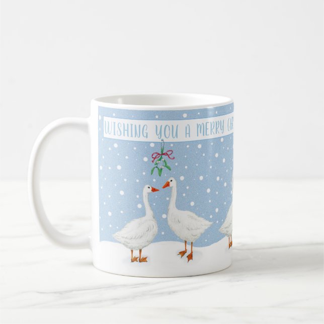 Geese Snow Mistletoe Merry Christmas Mug (Left)